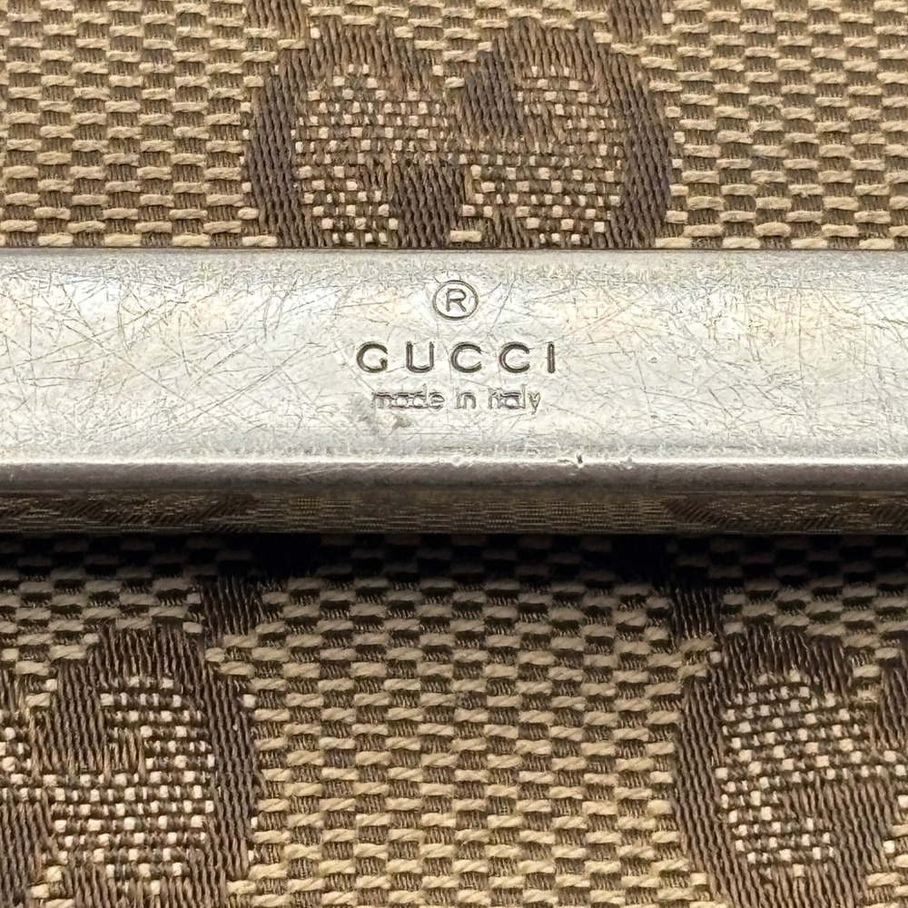 Gucci Wallet Women Compact Brown GG Monogram Canvas Metal Bar Trifold - Picture 9 of 10
